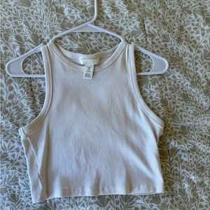 H&M White Ribbed Crop Tank Top